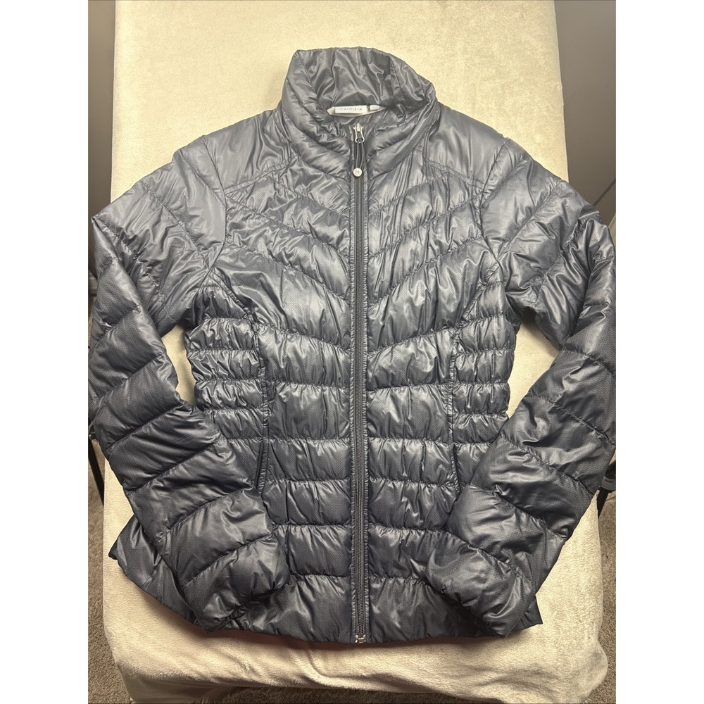 Athleta Women Black Puffer‎ Jacket 90% Goose Down Fill Size Medium Very Nice!